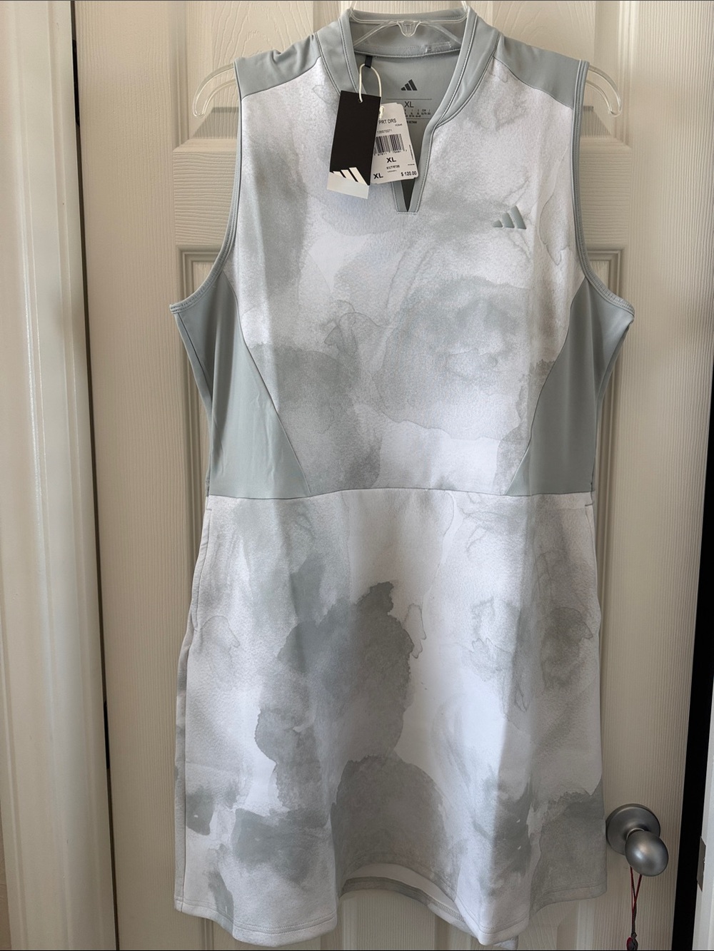 adidas Light Gray Marble-Print Sleeveless Tennis Dress